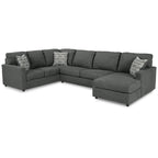 Charcoal / Linen 3-Piece Track-Arm Sectional with Chaise, Seats 4