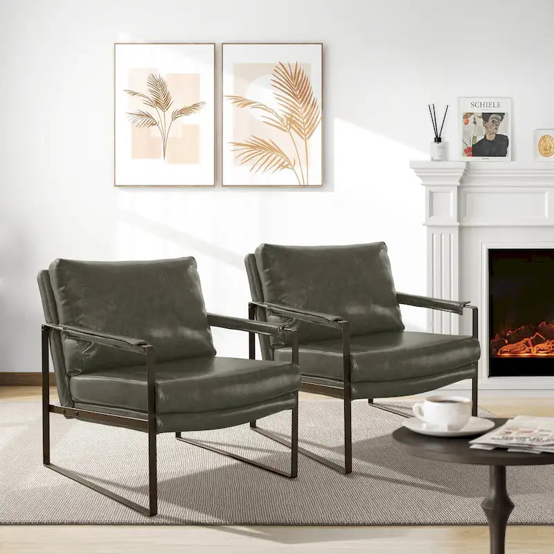Cognac / Brown / Grey / Black / Reddish Brown Faux Leather Accent Armchair – Single or Set of 2