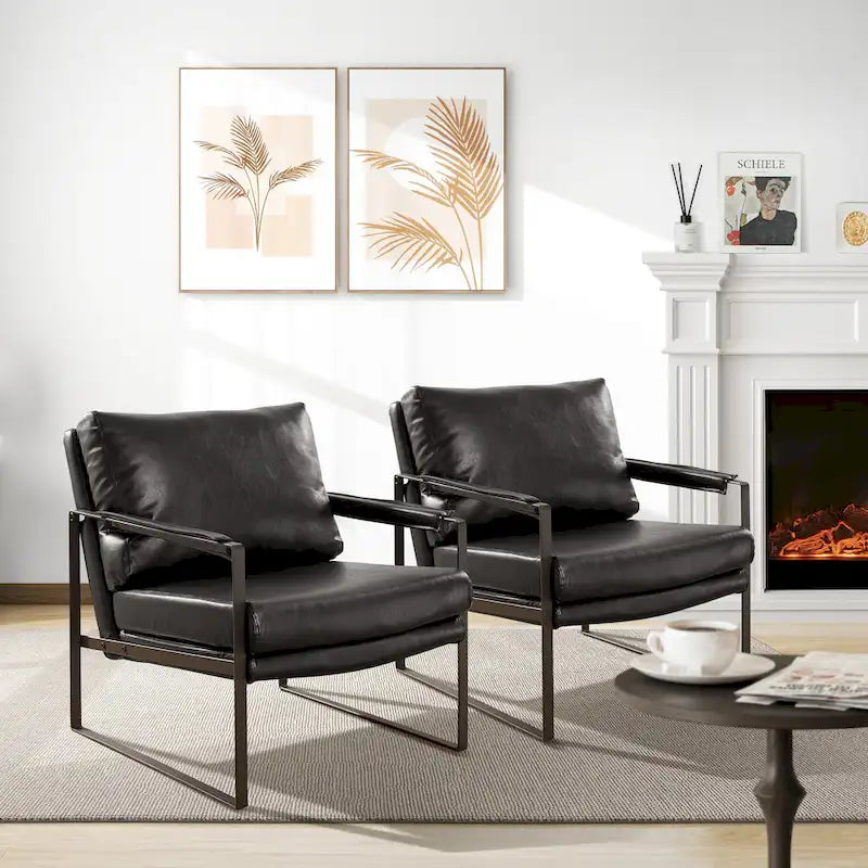 Cognac / Brown / Grey / Black / Reddish Brown Faux Leather Accent Armchair – Single or Set of 2