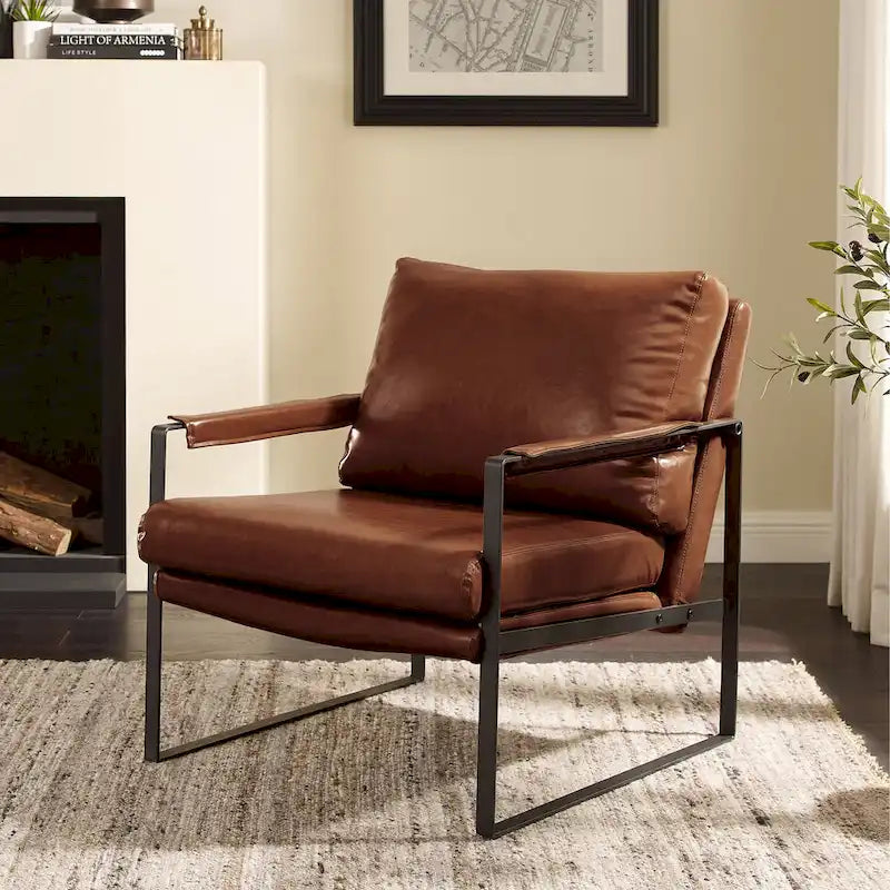 Cognac / Brown / Grey / Black / Reddish Brown Faux Leather Accent Armchair – Single or Set of 2