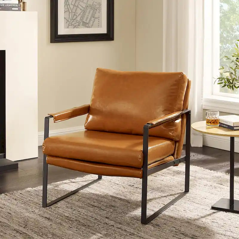Cognac / Brown / Grey / Black / Reddish Brown Faux Leather Accent Armchair – Single or Set of 2