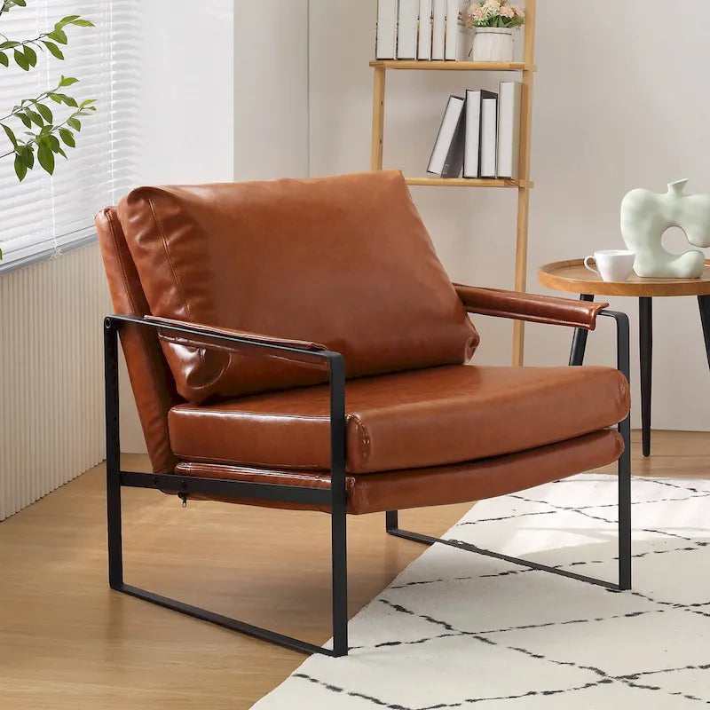Cognac / Brown / Grey / Black / Reddish Brown Faux Leather Accent Armchair – Single or Set of 2
