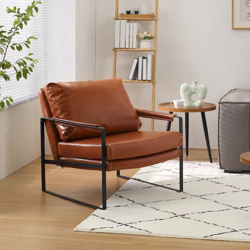 Cognac / Brown / Grey / Black / Reddish Brown Faux Leather Accent Armchair – Single or Set of 2