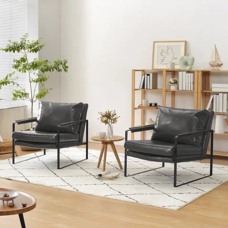 Cognac / Brown / Grey / Black / Reddish Brown Faux Leather Accent Armchair – Single or Set of 2