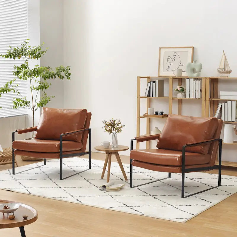 Cognac / Brown / Grey / Black / Reddish Brown Faux Leather Accent Armchair – Single or Set of 2