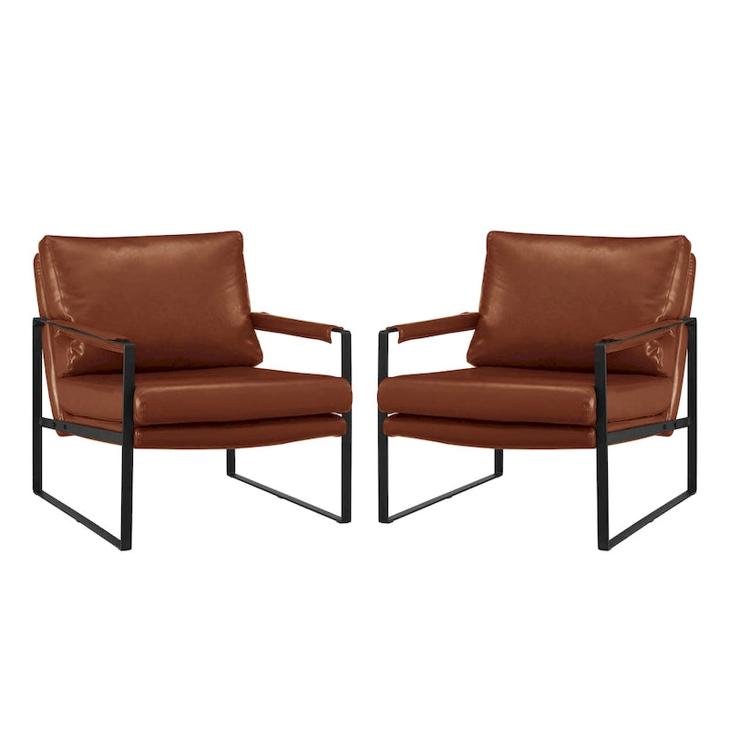 Cognac / Brown / Grey / Black / Reddish Brown Faux Leather Accent Armchair – Single or Set of 2