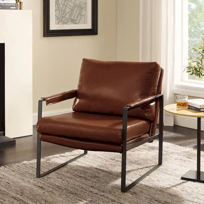 Cognac / Brown / Grey / Black / Reddish Brown Faux Leather Accent Armchair – Single or Set of 2