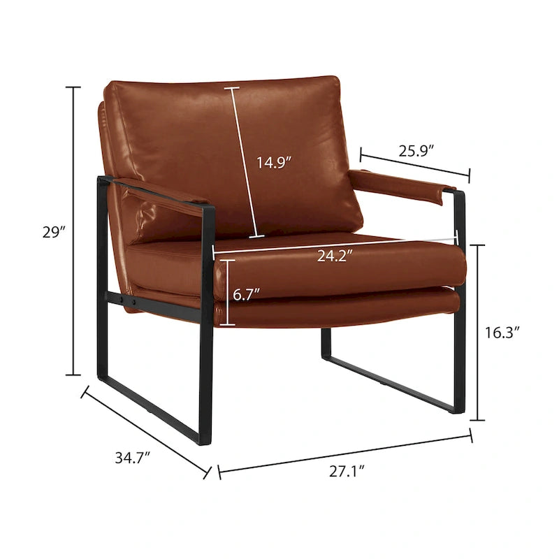 Cognac / Brown / Grey / Black / Reddish Brown Faux Leather Accent Armchair – Single or Set of 2