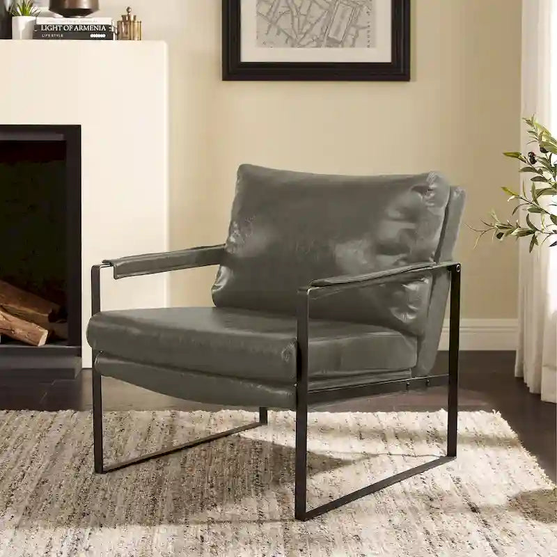 Cognac / Brown / Grey / Black / Reddish Brown Faux Leather Accent Armchair – Single or Set of 2