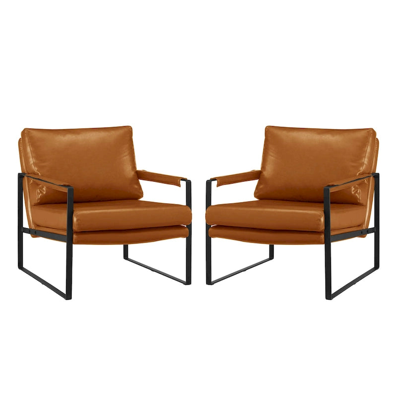 Cognac / Brown / Grey / Black / Reddish Brown Faux Leather Accent Armchair – Single or Set of 2