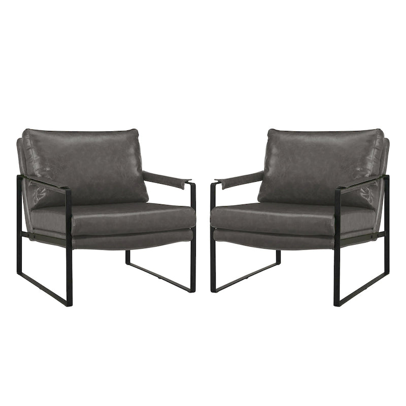 Cognac / Brown / Grey / Black / Reddish Brown Faux Leather Accent Armchair – Single or Set of 2