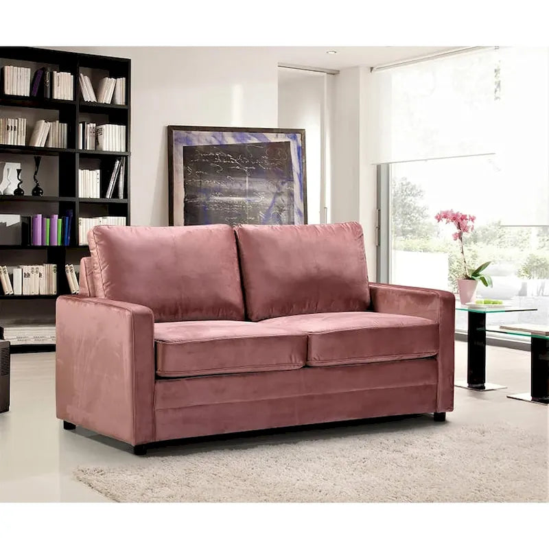 Velvet Square Arms Pull-Out Sofa Bed, 2-Seater (Black/Burgundy/Grey/Blue/Pink)