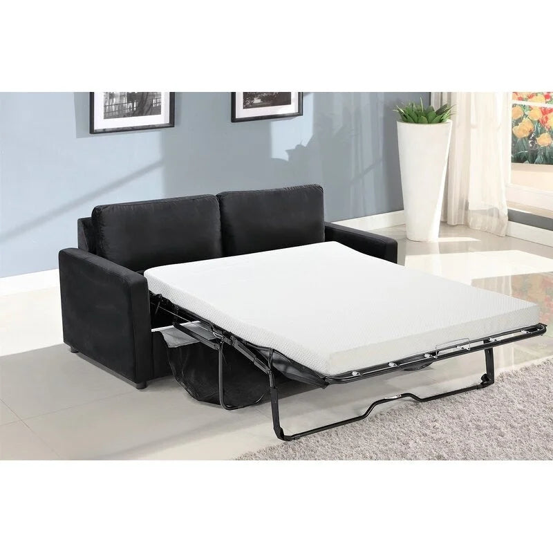 Velvet Square Arms Pull-Out Sofa Bed, 2-Seater (Black/Burgundy/Grey/Blue/Pink)