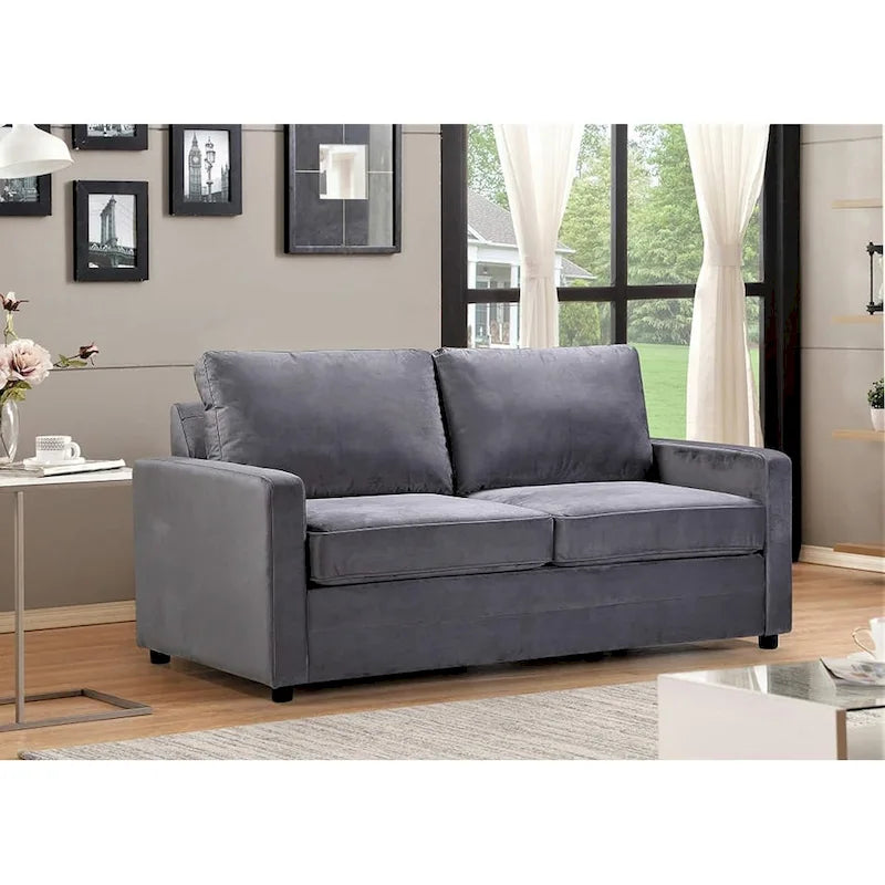 Velvet Square Arms Pull-Out Sofa Bed, 2-Seater (Black/Burgundy/Grey/Blue/Pink)