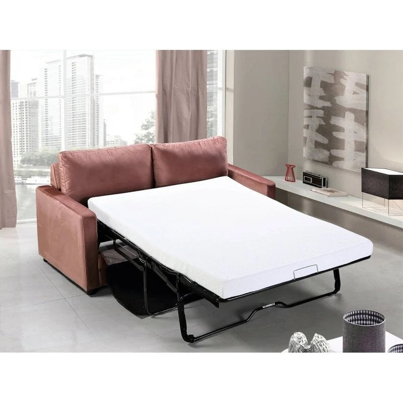 Velvet Square Arms Pull-Out Sofa Bed, 2-Seater (Black/Burgundy/Grey/Blue/Pink)