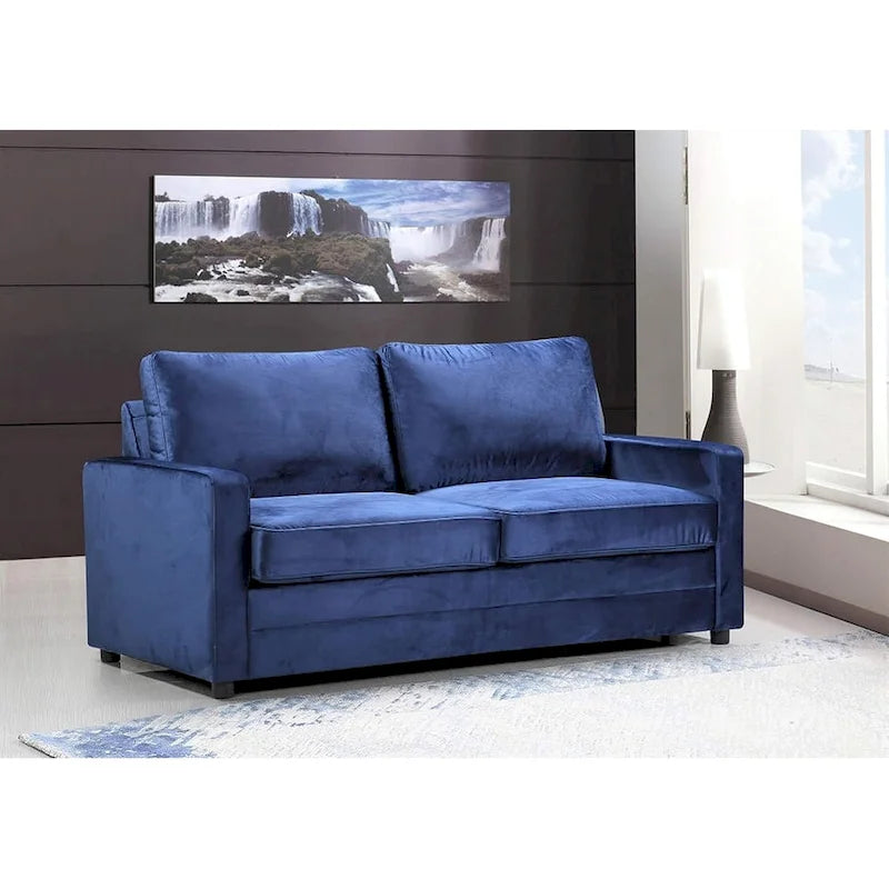 Velvet Square Arms Pull-Out Sofa Bed, 2-Seater (Black/Burgundy/Grey/Blue/Pink)