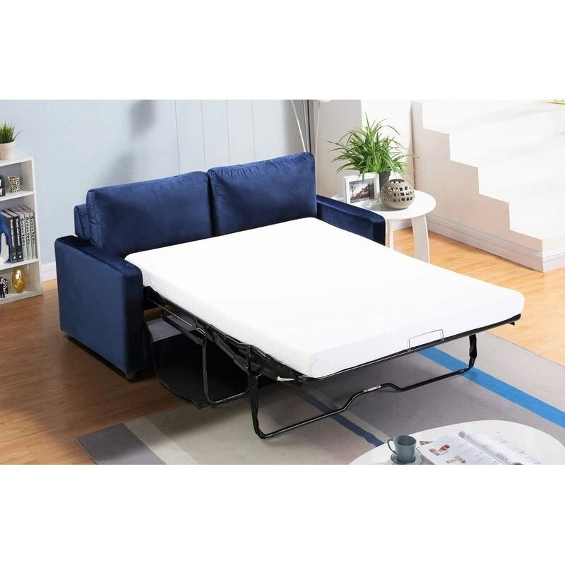 Velvet Square Arms Pull-Out Sofa Bed, 2-Seater (Black/Burgundy/Grey/Blue/Pink)