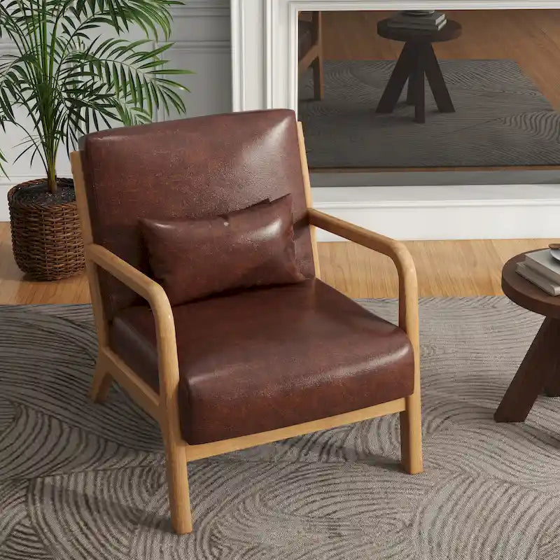 Upholstered Accent Chair, Multi-Color, Linen/PU, Wood Frame, Seats 1