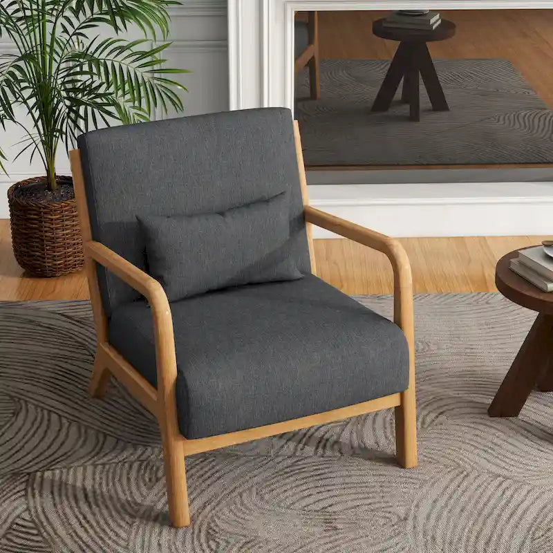 Upholstered Accent Chair, Multi-Color, Linen/PU, Wood Frame, Seats 1