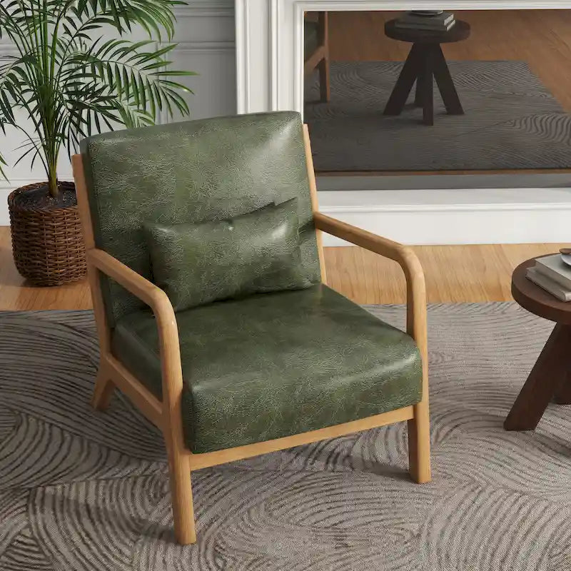Upholstered Accent Chair, Multi-Color, Linen/PU, Wood Frame, Seats 1
