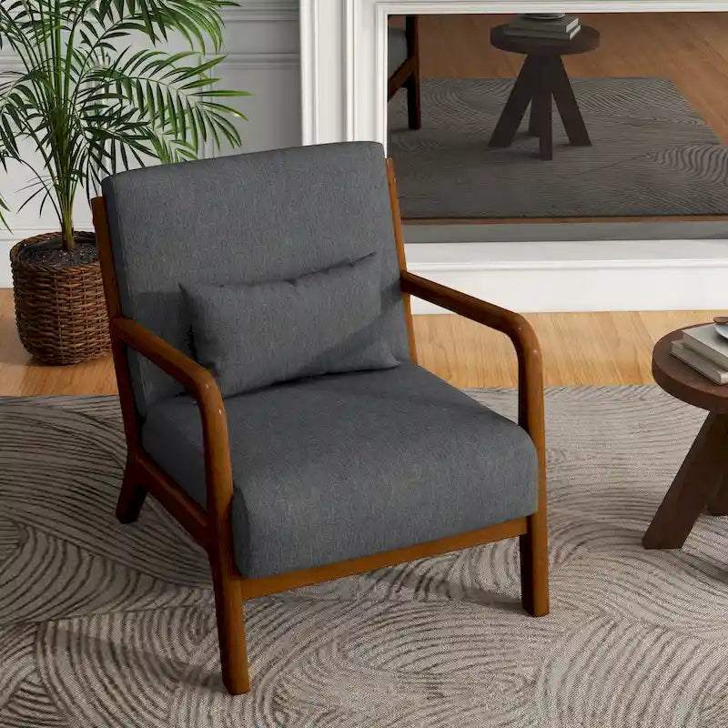 Upholstered Accent Chair, Multi-Color, Linen/PU, Wood Frame, Seats 1