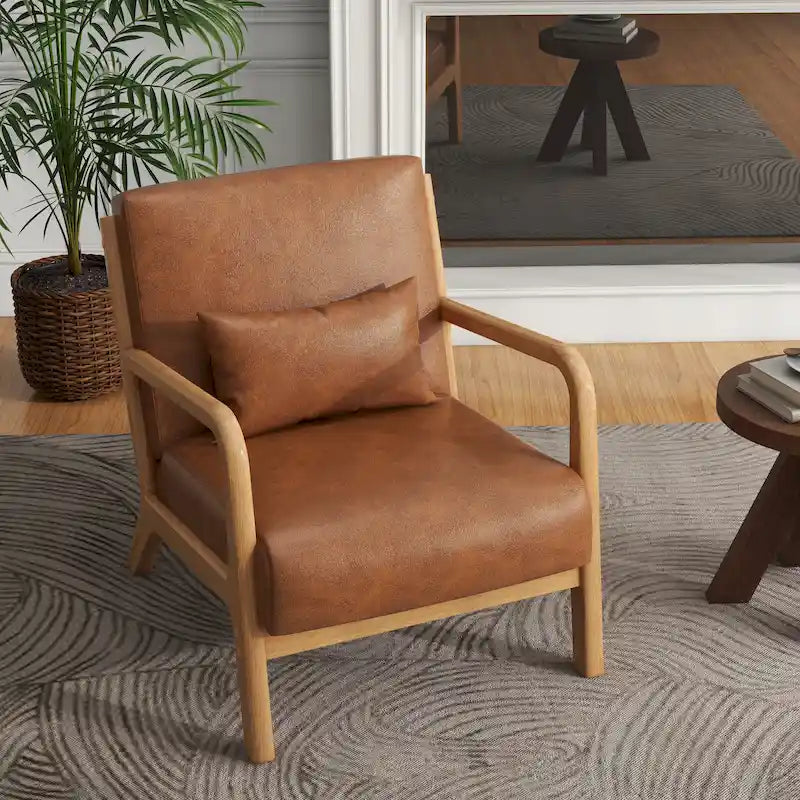 Upholstered Accent Chair, Multi-Color, Linen/PU, Wood Frame, Seats 1