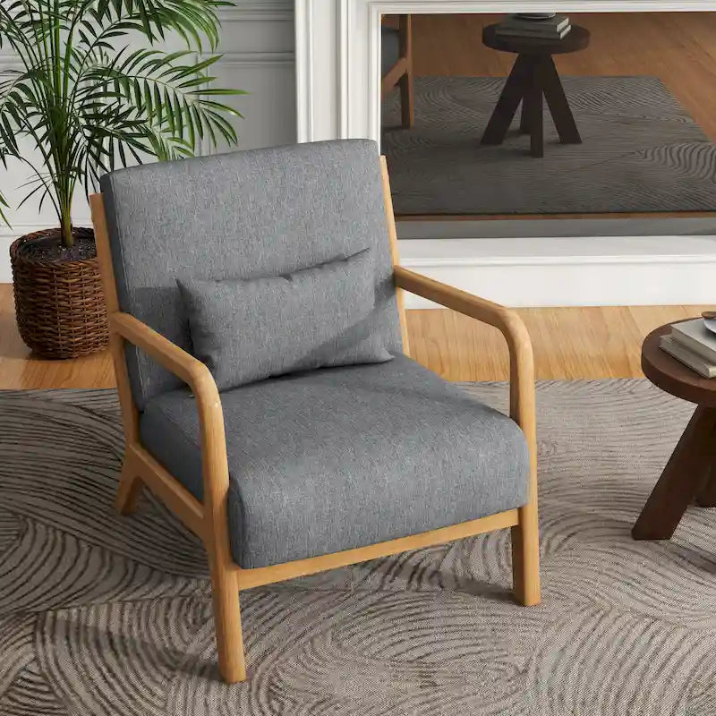Upholstered Accent Chair, Multi-Color, Linen/PU, Wood Frame, Seats 1