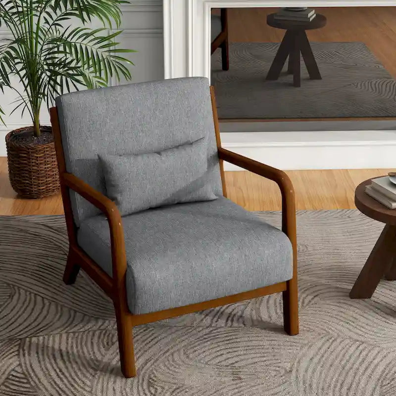 Upholstered Accent Chair, Multi-Color, Linen/PU, Wood Frame, Seats 1