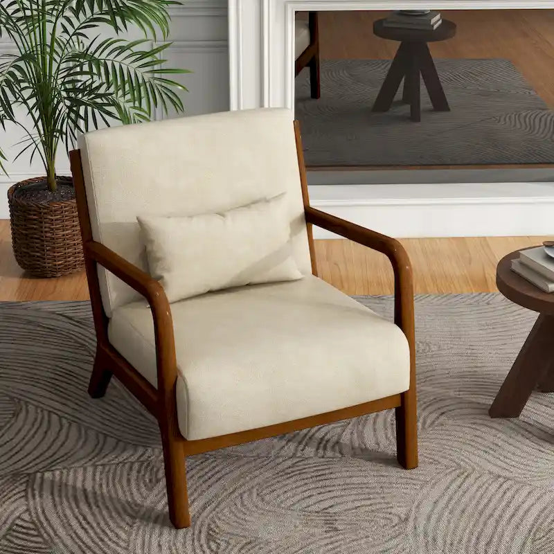 Upholstered Accent Chair, Multi-Color, Linen/PU, Wood Frame, Seats 1