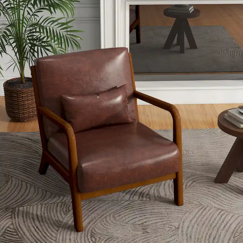Upholstered Accent Chair, Multi-Color, Linen/PU, Wood Frame, Seats 1