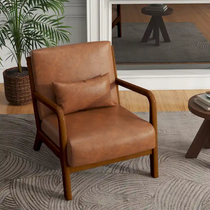 Upholstered Accent Chair, Multi-Color, Linen/PU, Wood Frame, Seats 1
