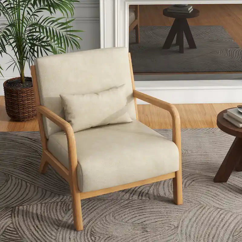 Upholstered Accent Chair, Multi-Color, Linen/PU, Wood Frame, Seats 1