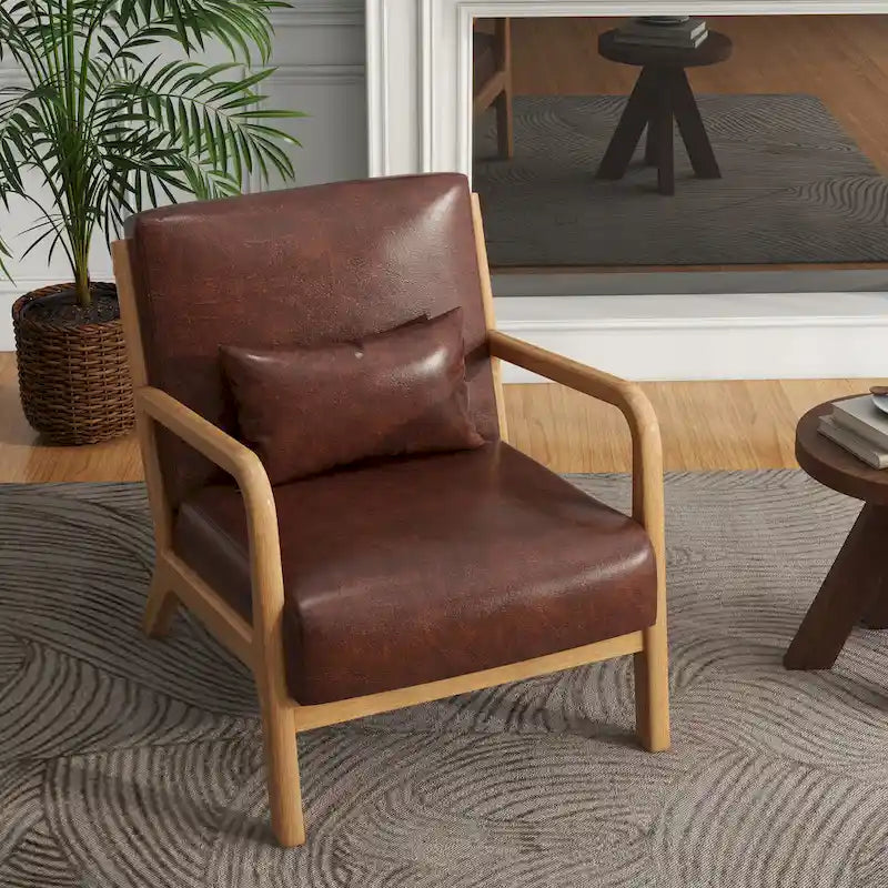 Upholstered Accent Chair, Multi-Color, Linen/PU, Wood Frame, Seats 1
