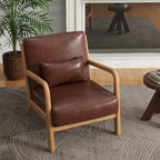 Upholstered Accent Chair, Multi-Color, Linen/PU, Wood Frame, Seats 1