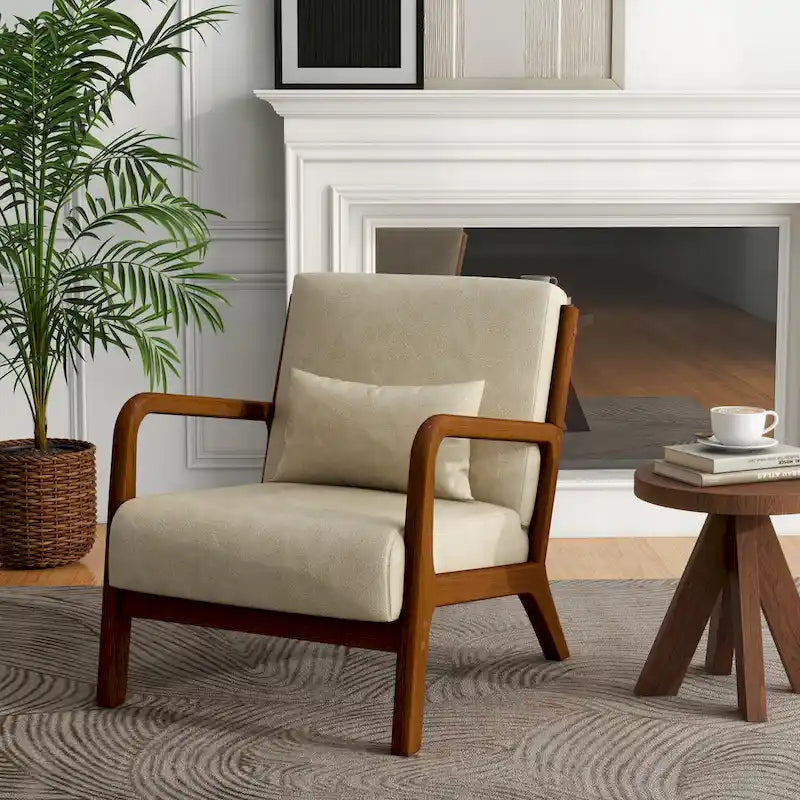 Upholstered Accent Chair, Multi-Color, Linen/PU, Wood Frame, Seats 1