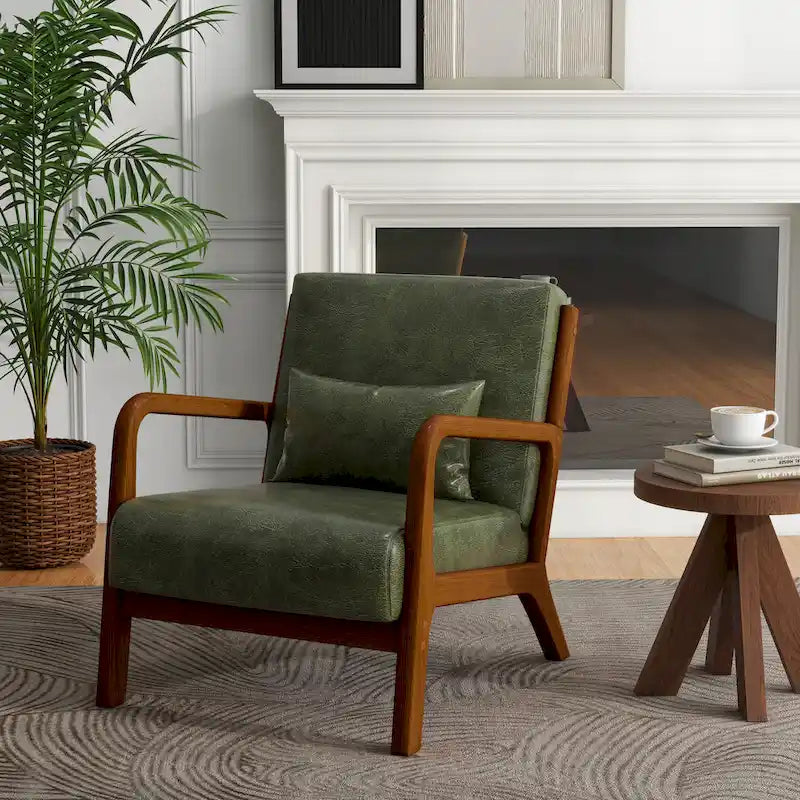 Upholstered Accent Chair, Multi-Color, Linen/PU, Wood Frame, Seats 1