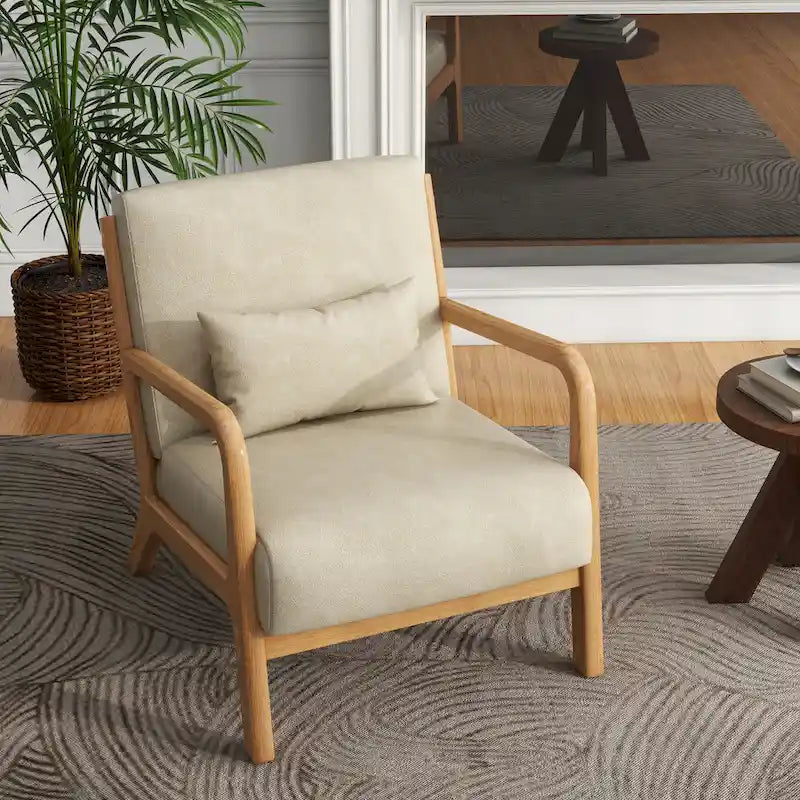 Upholstered Accent Chair, Multi-Color, Linen/PU, Wood Frame, Seats 1