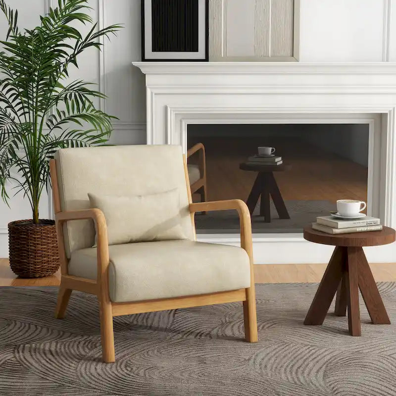 Upholstered Accent Chair, Multi-Color, Linen/PU, Wood Frame, Seats 1