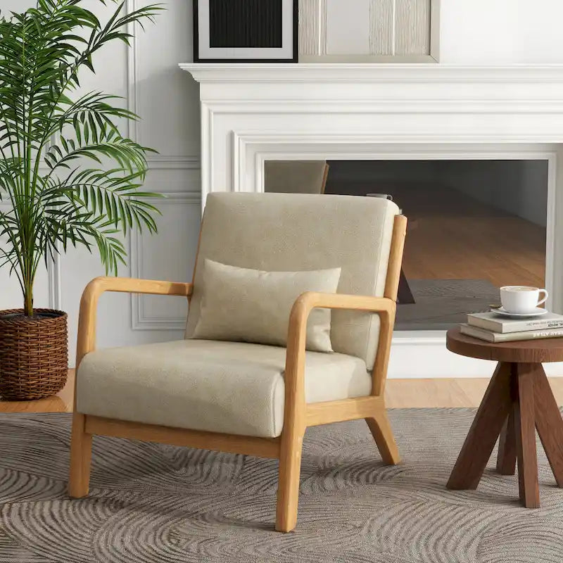 Upholstered Accent Chair, Multi-Color, Linen/PU, Wood Frame, Seats 1