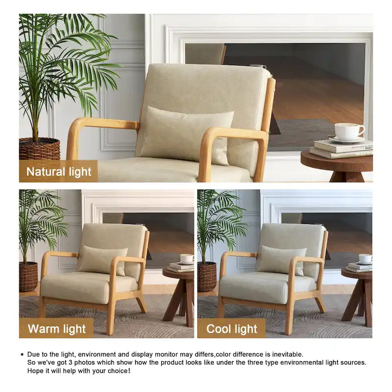 Upholstered Accent Chair, Multi-Color, Linen/PU, Wood Frame, Seats 1