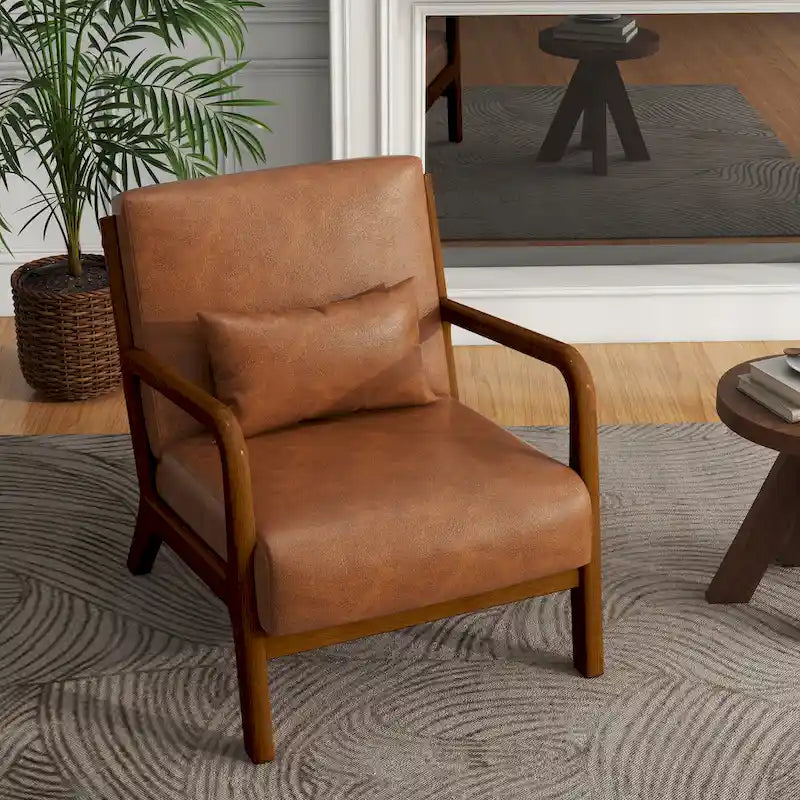 Upholstered Accent Chair, Multi-Color, Linen/PU, Wood Frame, Seats 1