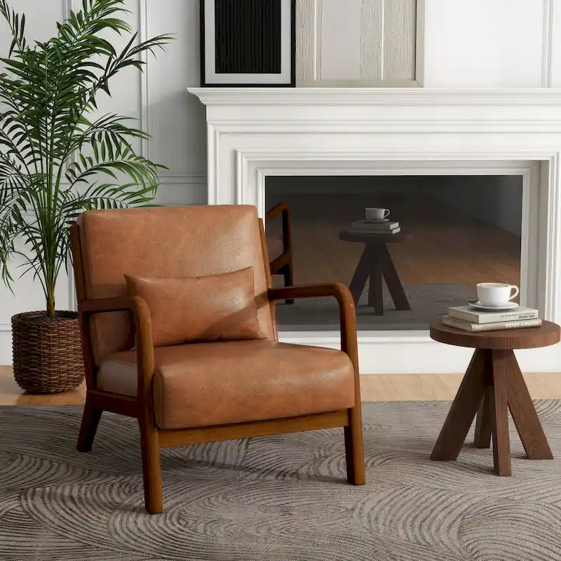 Upholstered Accent Chair, Multi-Color, Linen/PU, Wood Frame, Seats 1