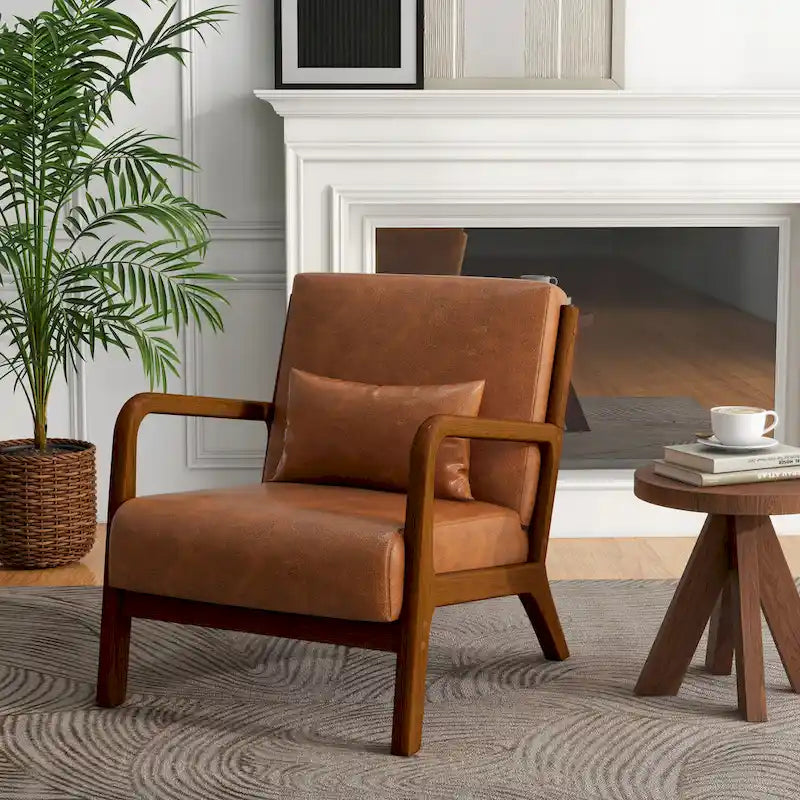 Upholstered Accent Chair, Multi-Color, Linen/PU, Wood Frame, Seats 1