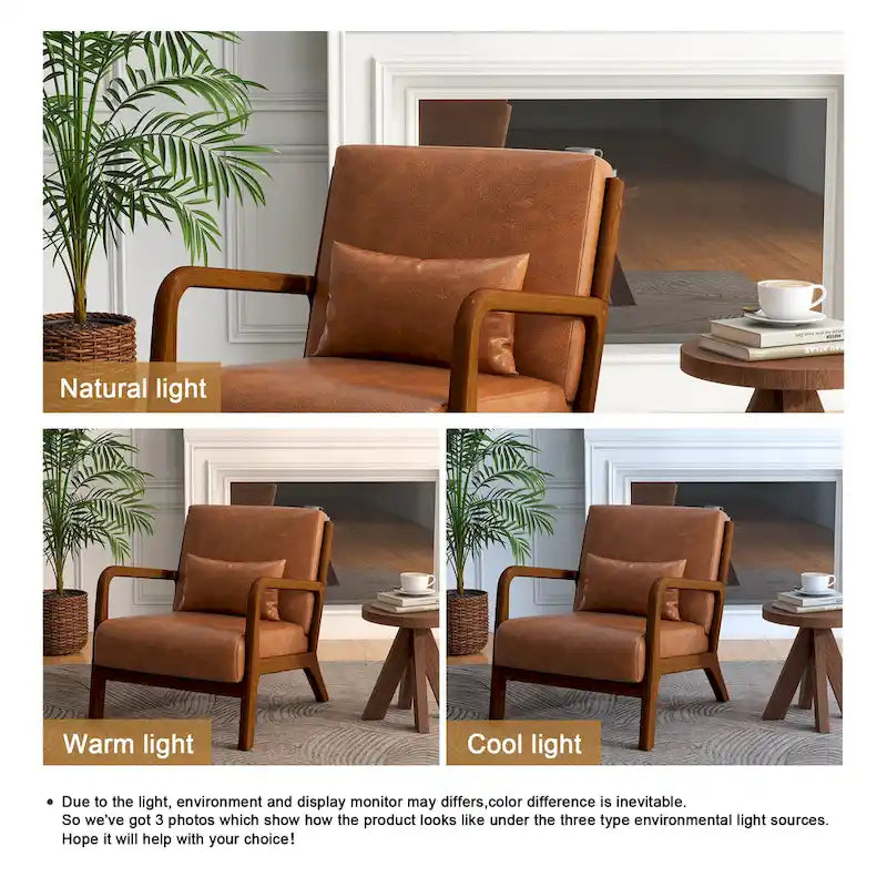 Upholstered Accent Chair, Multi-Color, Linen/PU, Wood Frame, Seats 1