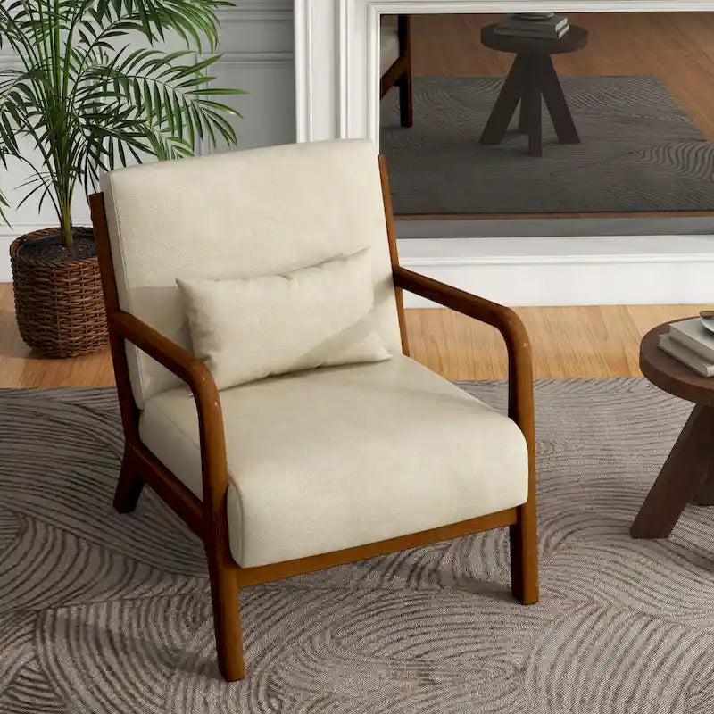 Upholstered Accent Chair, Multi-Color, Linen/PU, Wood Frame, Seats 1
