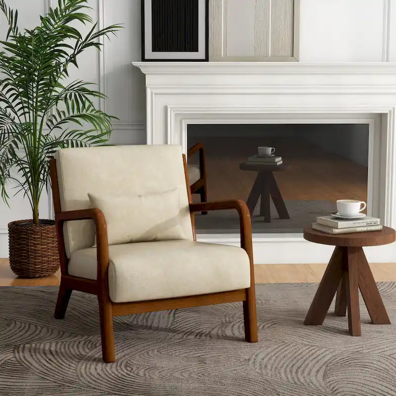 Upholstered Accent Chair, Multi-Color, Linen/PU, Wood Frame, Seats 1