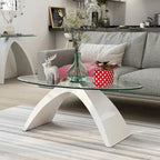 Black / Grey / White High Gloss Modern Oval Glass Top Coffee Table