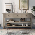 Antique Gray / White / Navy / Espresso Mid-Century Console Table with 3 Drawers & 2 Shelves, Single-User