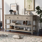 Antique Gray / White / Navy / Espresso Mid-Century Console Table with 3 Drawers & 2 Shelves, Single-User