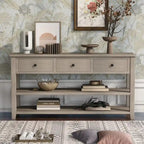 Antique Gray / White / Navy / Espresso Mid-Century Console Table with 3 Drawers & 2 Shelves, Single-User